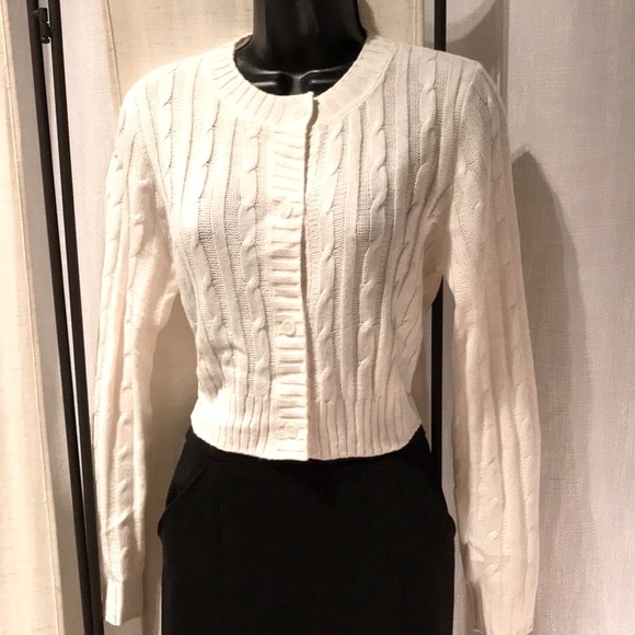 H&M cream ivory cable knit long sleeve sweater cardigan top - Picture 2 of 8